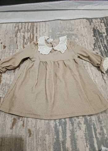 Kız Çocuk Bej Fırfırlı Triko Elbise