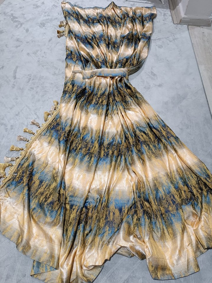 Mavi Parlak Bohem Batik Desenli Perde - Görsel 3