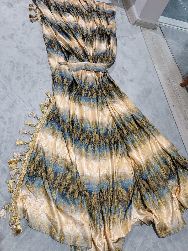 Mavi Parlak Bohem Batik Desenli Perde - Görsel 2