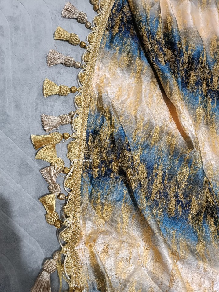 Mavi Parlak Bohem Batik Desenli Perde - Görsel 5