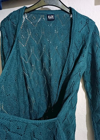 Bohem Tarz Turkuaz Kadın Triko Hırka - Görsel 2