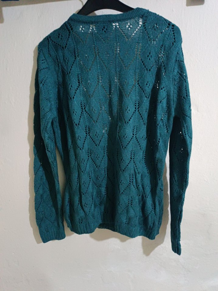 Bohem Tarz Turkuaz Kadın Triko Hırka - Görsel 3