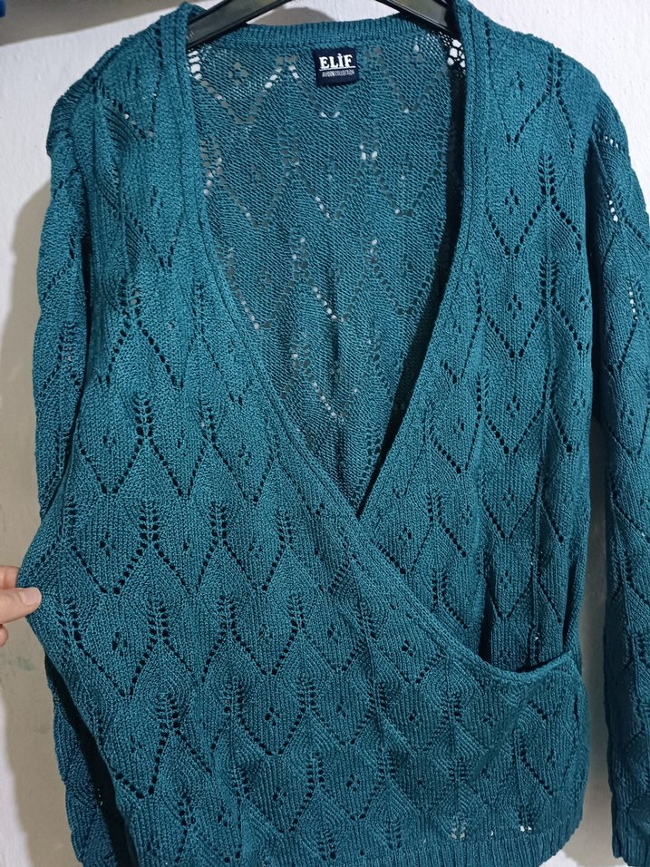 Bohem Tarz Turkuaz Kadın Triko Hırka - Görsel 4