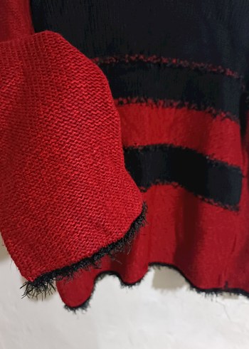 Kırmızı Siyah Boğazlı Örgü Kadın Kazak - Görsel 4