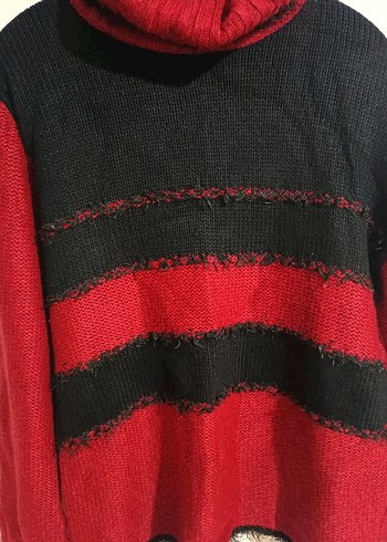 Kırmızı Siyah Boğazlı Örgü Kadın Kazak - Görsel 6