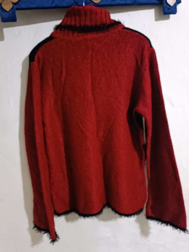 Kırmızı Siyah Boğazlı Örgü Kadın Kazak - Görsel 5