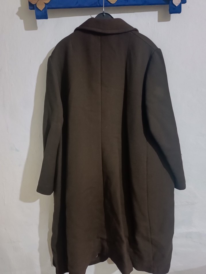 Düğmeli Uzun Kahverengi Kadın Yün Kaban - Görsel 2