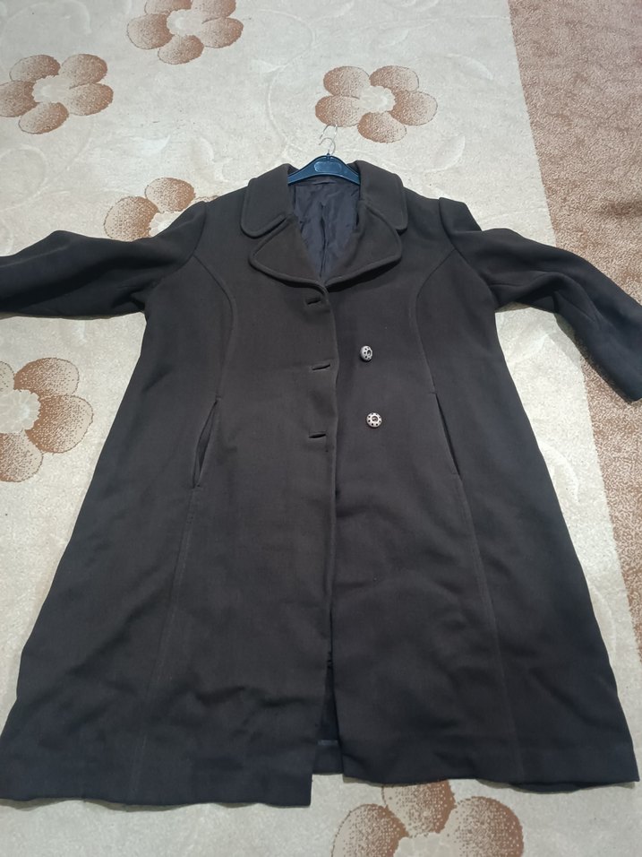 Düğmeli Uzun Kahverengi Kadın Yün Kaban - Görsel 3