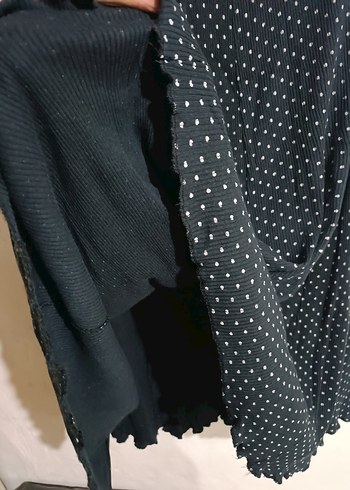 Siyah Yüksek Yakalı Uzun Kollu Triko Elbise - Görsel 2