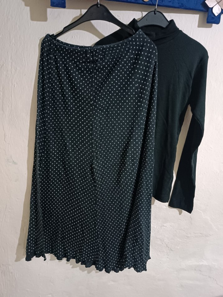 Siyah Yüksek Yakalı Uzun Kollu Triko Elbise - Görsel 5