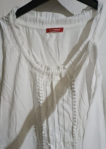 Beyaz Keten Kısa Kollu Bluz - Görsel 2