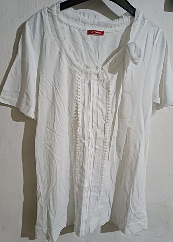 Beyaz Keten Kısa Kollu Bluz - Görsel 3