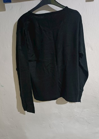 Siyah Uzun Kollu Basic Kadın Keten Kazak - Görsel 3