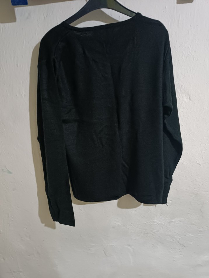 Siyah Uzun Kollu Basic Kadın Keten Kazak - Görsel 3