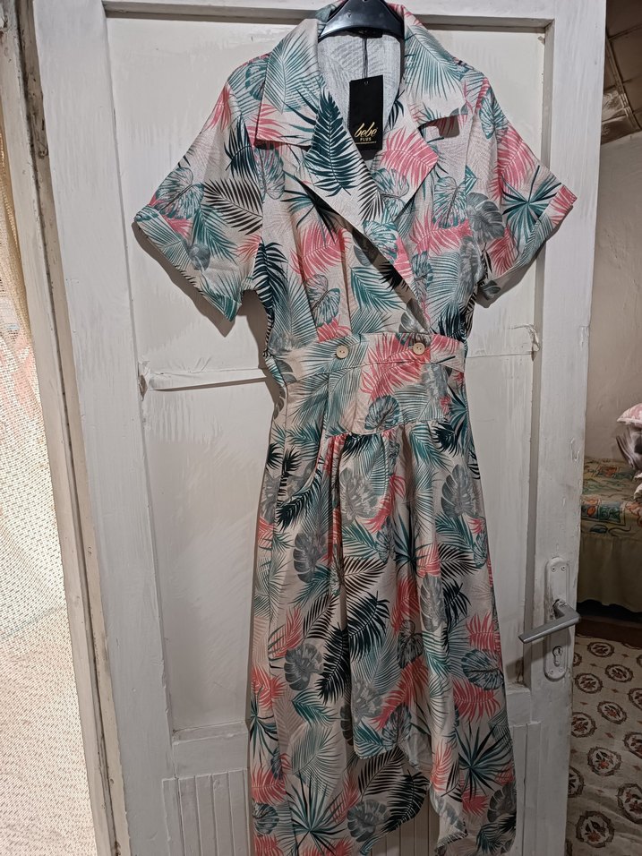 Bohem Tarzı V Yaka Uzun Elbise - Görsel 2