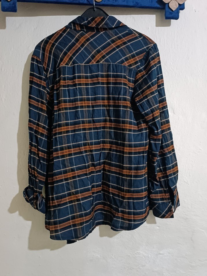 Kadın Kahverengi Kareli Uzun Kollu Gömlek - Görsel 2