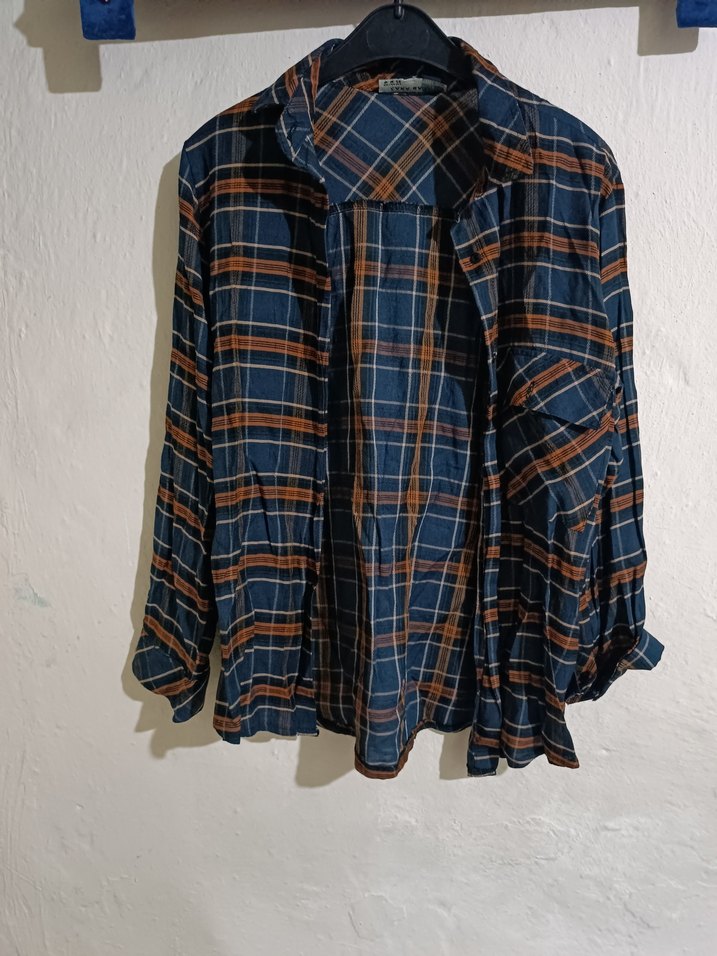 Kadın Kahverengi Kareli Uzun Kollu Gömlek - Görsel 3