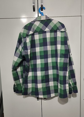 xl Beden yeşil Renk Erkek Yeşil Kareli Uzun Kollu Gömlek orjinal