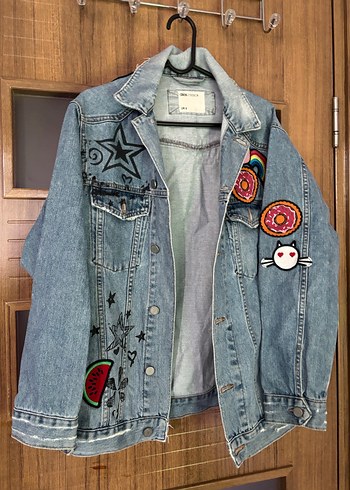 Nakışlı Kadın Denim Ceket, Düğmeli, Salaş