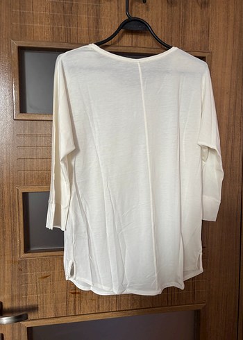 Massimo Dutti Uzun Kollu Kırık Beyaz Pamuklu Kadın Bluz - Görsel 5