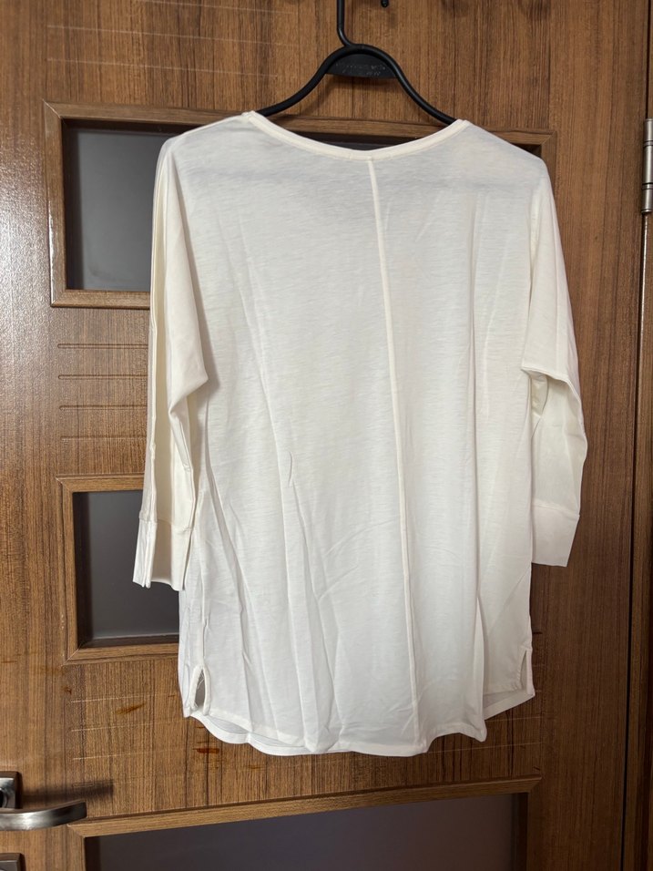 Massimo Dutti Uzun Kollu Kırık Beyaz Pamuklu Kadın Bluz - Görsel 5