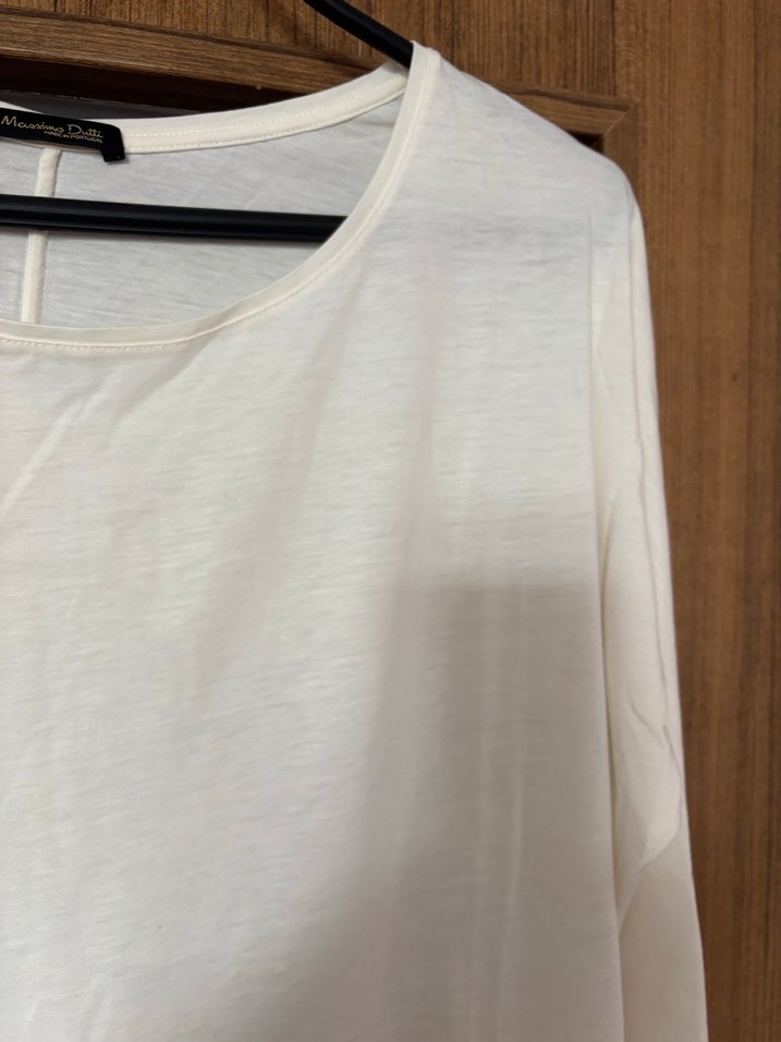 Massimo Dutti Uzun Kollu Kırık Beyaz Pamuklu Kadın Bluz - Görsel 4