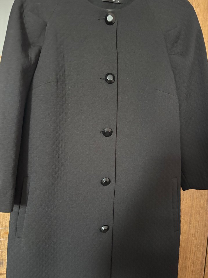 AdL Düğmeli Siyah Kadın Uzun Kollu Kaban - Görsel 2