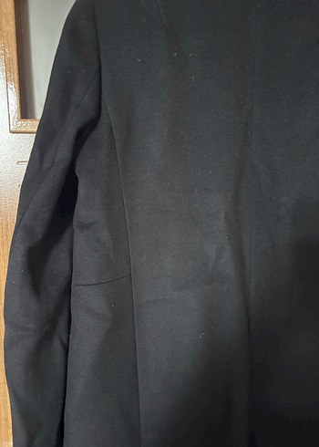 Massimo Dutti Siyah Yuvarlak Yaka Kaşe Kaban - Görsel 7