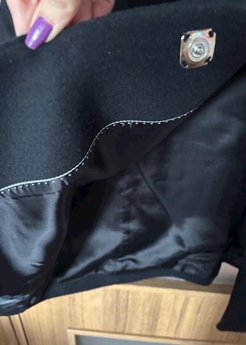 Massimo Dutti Siyah Yuvarlak Yaka Kaşe Kaban - Görsel 5