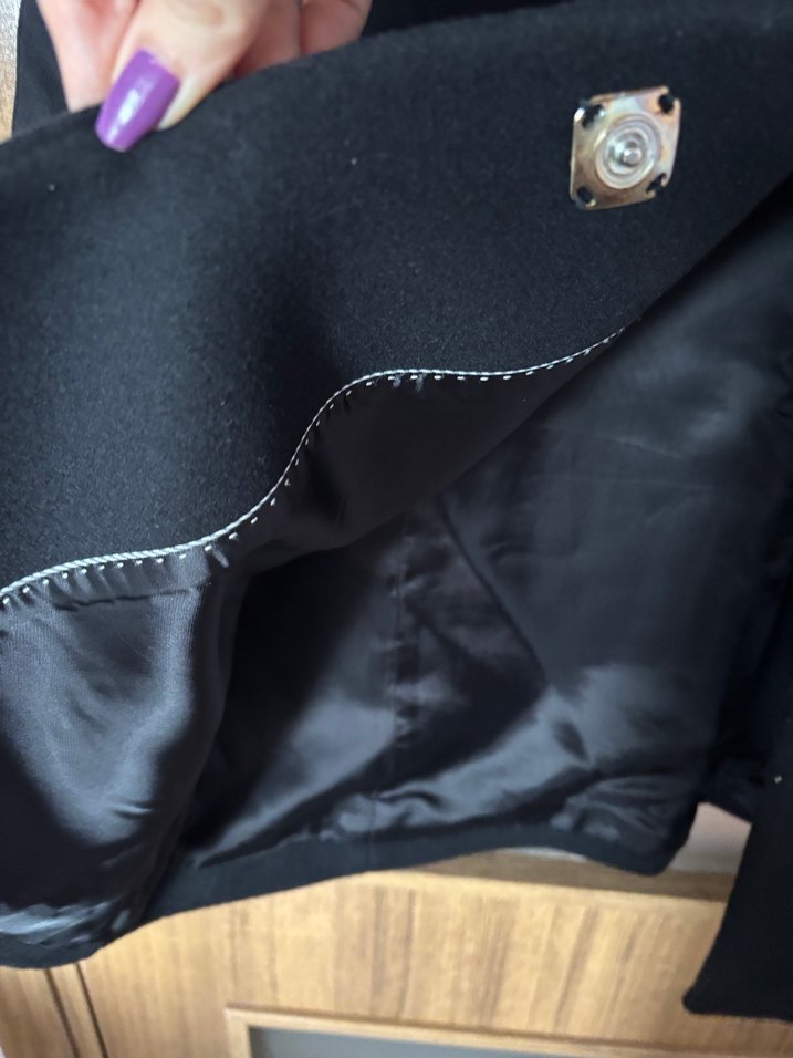 Massimo Dutti Siyah Yuvarlak Yaka Kaşe Kaban - Görsel 5