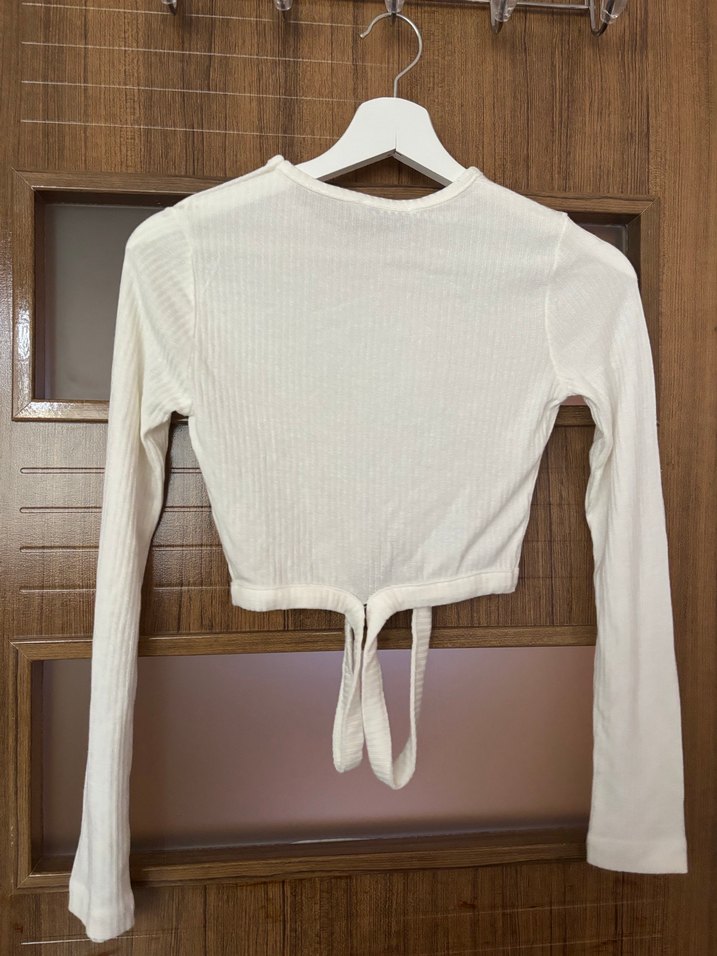 Kadın Beyaz Uzun Kollu Crop Top - Görsel 5