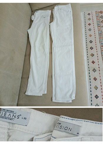 Beyaz Kot Kumaş Kadın Pantolon