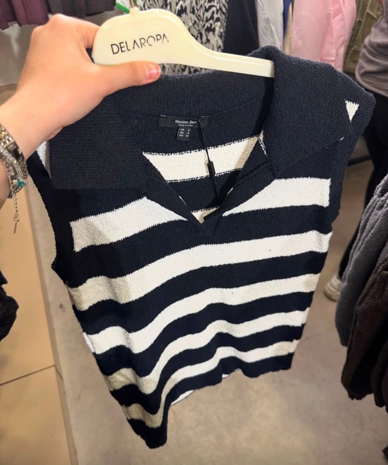 Massimo Dutti Lacivert-Beyaz Çizgili Kolsuz Polo Triko — görsel 3/7
