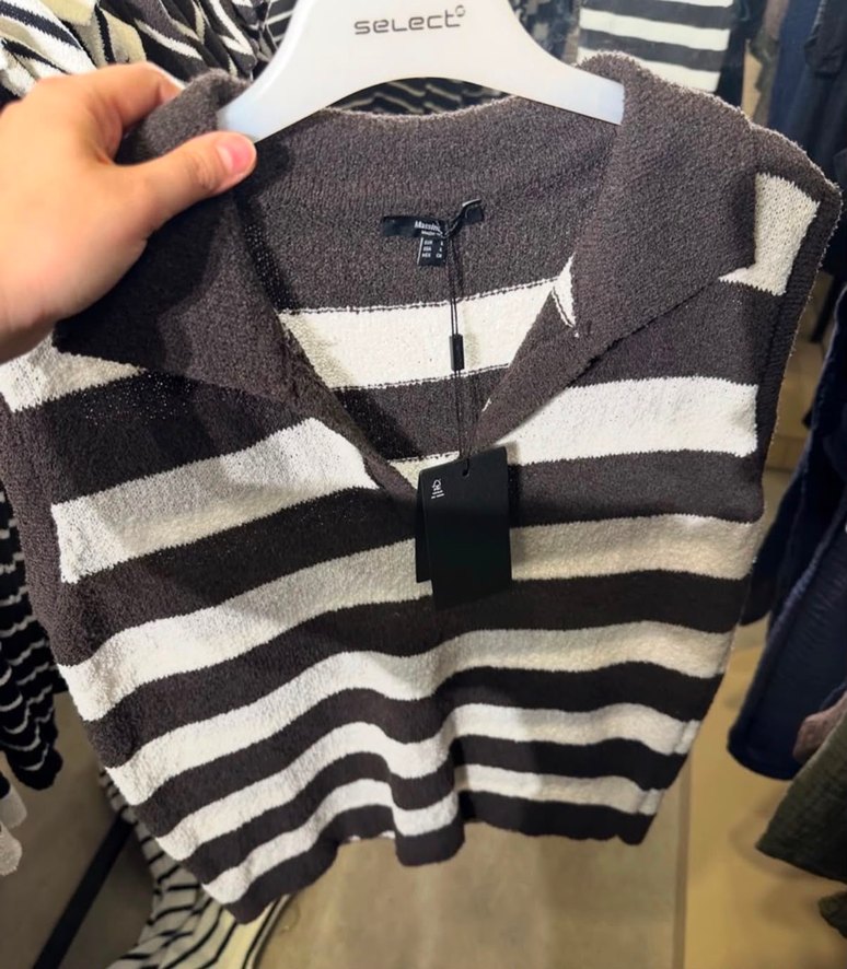 Massimo Dutti Lacivert-Beyaz Çizgili Kolsuz Polo Triko — görsel 4/7