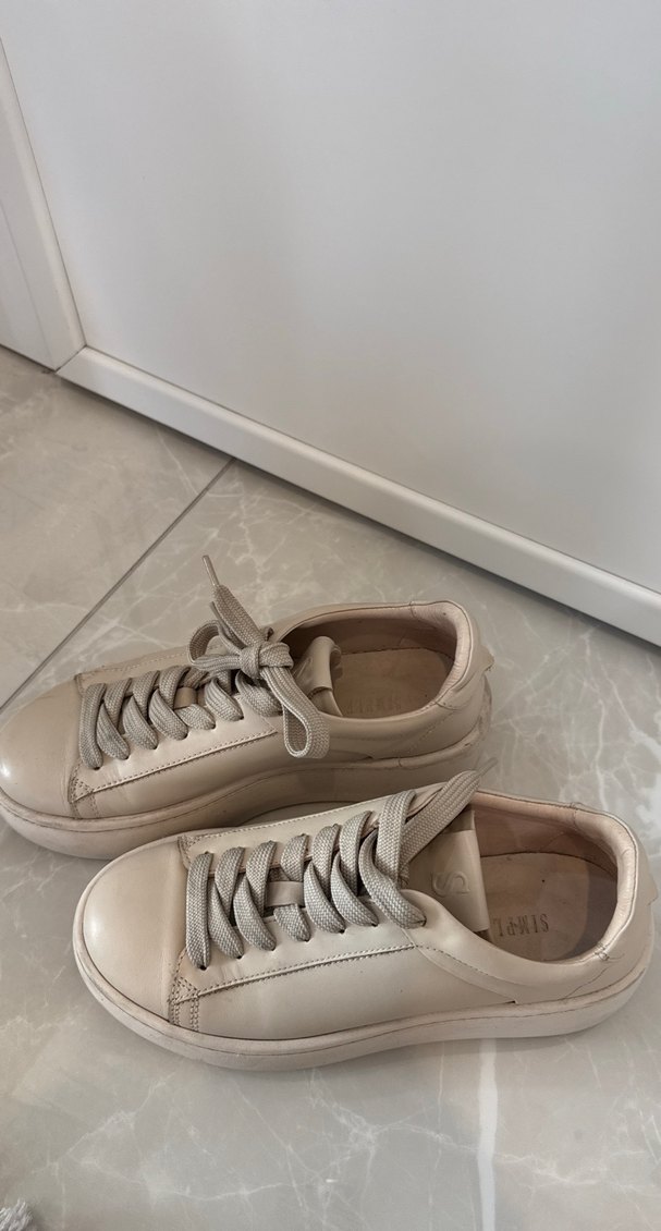 Bej Minimalist Platform Topuklu Kadın Spor Ayakkabı - Görsel 2