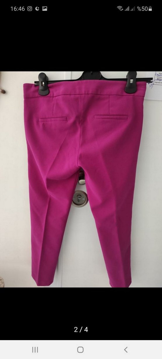 Düğmeli Mor Kadın Kumaş Pantolon - Görsel 2