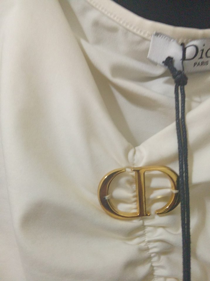 Zincir Detaylı Mini Beyaz Straplez  Dior matrka - Görsel 3