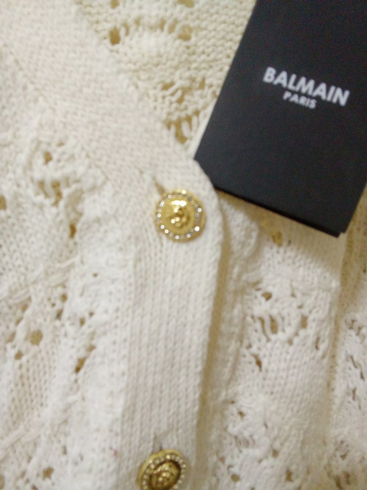 Beyaz Mini Örgü Kadın Hırka BALMAİN - Görsel 2