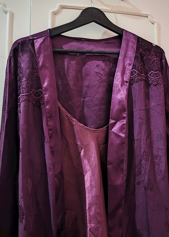 Mor Uzun Kollu Gotik Kadın Pijama  Gecelik Takımı - Görsel 3