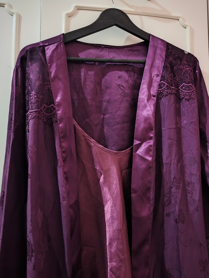 Mor Uzun Kollu Gotik Kadın Pijama  Gecelik Takımı - Görsel 3