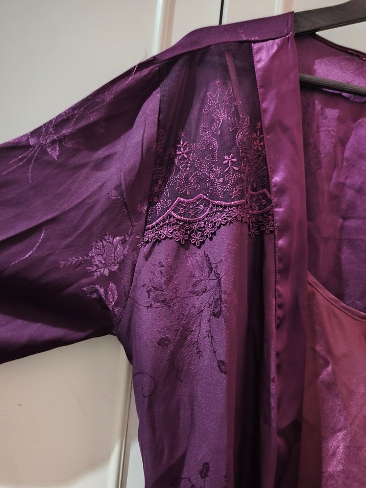 Mor Uzun Kollu Gotik Kadın Pijama  Gecelik Takımı - Görsel 4