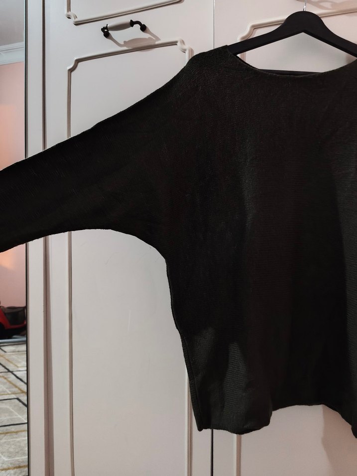 Siyah Kadın Triko Uzun Kollu Oversize Kazak - Görsel 3