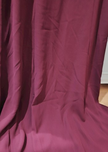 Bordo Uzun Kollu Drapeli Kadın Elbise Abiye - Görsel 3