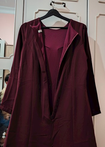 Bordo Uzun Kollu Drapeli Kadın Elbise Abiye - Görsel 4