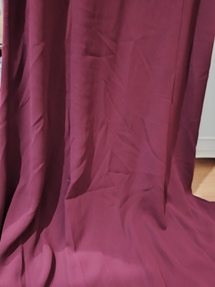 Bordo Uzun Kollu Drapeli Kadın Elbise Abiye - Görsel 3