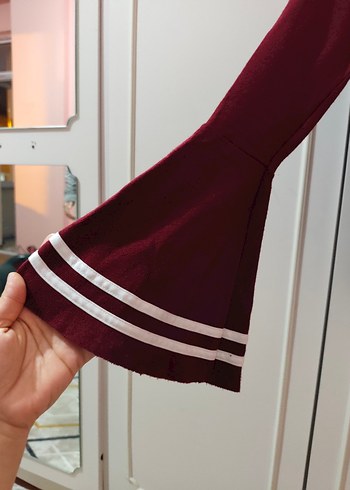 Bordo V Yaka Uzun Kollu Örgü Kadın Kazak - Görsel 2