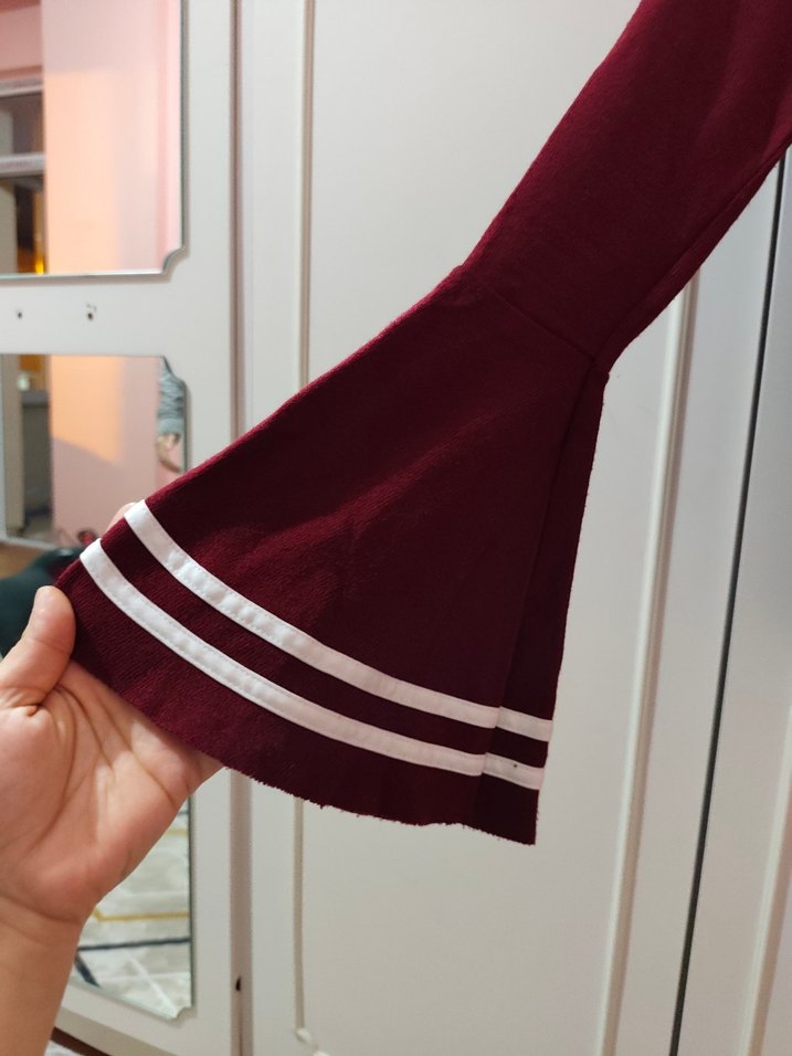 Bordo V Yaka Uzun Kollu Örgü Kadın Kazak - Görsel 2