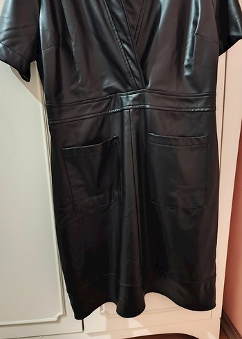 Siyah Kısa Kollu Deri  Gotik Midi Elbise - Görsel 3