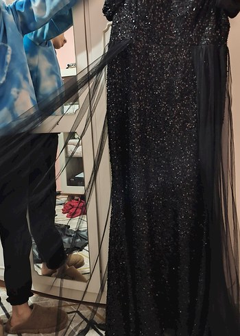 Siyah Pullu  Abiye Elbise - Görsel 6