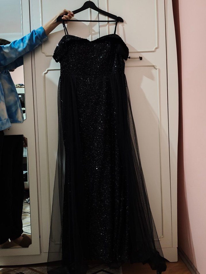 Siyah Pullu  Abiye Elbise - Görsel 2